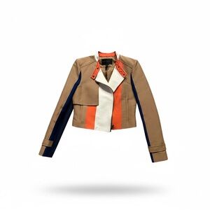 BCBGMAXAZRIA Dixon Colorblock Cropped Moto Jacket - Light Camo - NWT